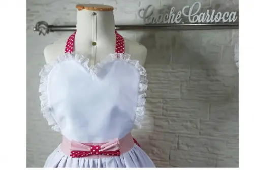 Avental Chá Cozinha Noiva Coração Rosa Pink Pin Up