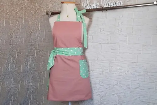 Avental Rosa Retrô Bolso e Porta Pano Chá de Cozinha