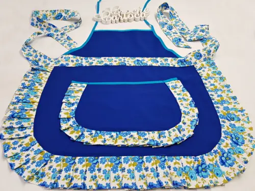 Avental Retrô Vinatge Azul Royal e Floral Alta Durabilidade