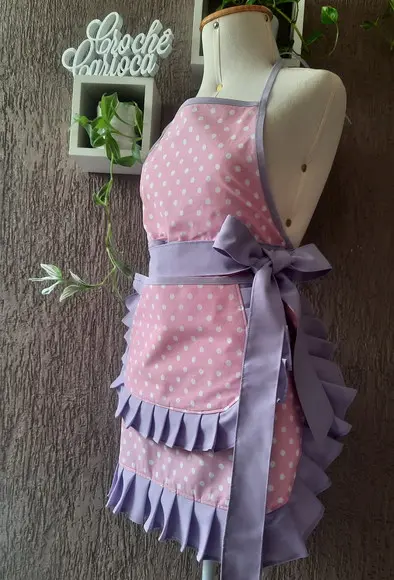 Avental Retrô Rosa e Lilás Delicadeza Escolha Cores