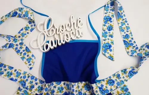 Avental Retrô Vinatge Azul Royal e Floral Alta Durabilidade