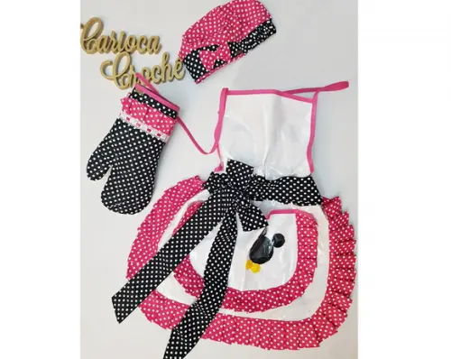 Avental Semiplastificado, Luva e Touca Tema Mickey