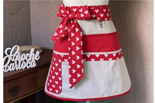Avental Vintage Coração Saia Bolsos Porta Celular Mosquetão
