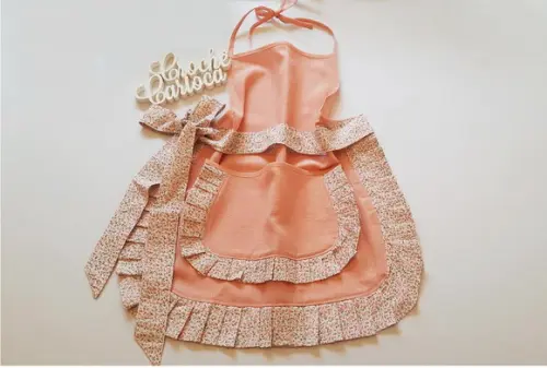Avental Vintage Criativo Rose Salmão Florais com Tiara