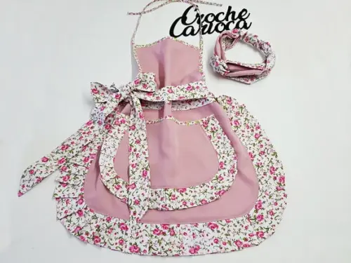 Avental Vintage Retro com Tiara Tons de Rosa