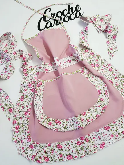 Avental Vintage Retro com Tiara Tons de Rosa