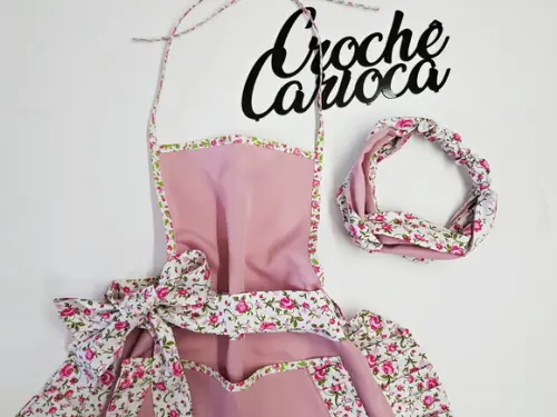 Avental Vintage Retro com Tiara Tons de Rosa