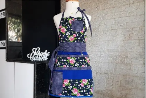 Avental Vintage Tons de Azul Diversos Bolsos Super Durável