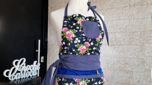 Avental Vintage Tons de Azul Diversos Bolsos Super Durável