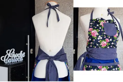 Avental Vintage Tons de Azul Diversos Bolsos Super Durável