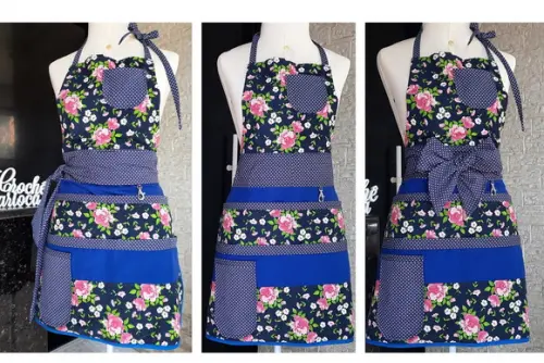 Avental Vintage Tons de Azul Diversos Bolsos Super Durável