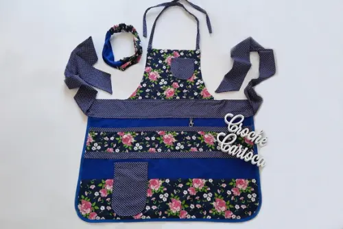 Avental Vintage Tons de Azul Diversos Bolsos Super Durável