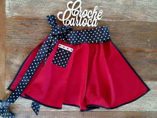 Avental Vintage Vermelho Escuro e Preto Poás Godê