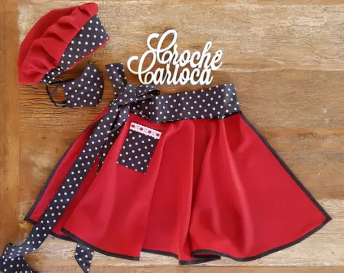 Avental Vintage Vermelho Escuro e Preto Poás Godê