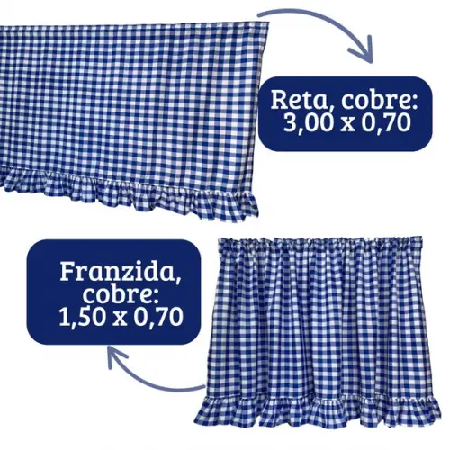 Bandô de Cortina Xadrez Farmhouse Babadinhos Xadrez Azul