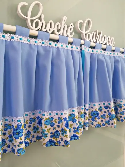 Bandô de Cozinha Floral Azul Shabby Chic Sob Medida