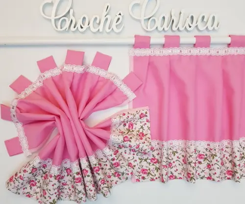Bandô de Janela Floral Rosa Shabby Chic Sob Medida