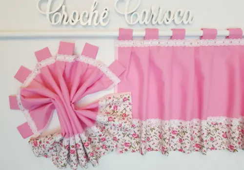 Bandô de Janela Floral Rosa Shabby Chic Sob Medida