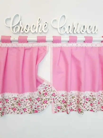 Bandô de Janela Floral Rosa Shabby Chic Sob Medida