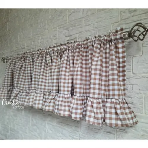 Bandô Farmhouse Xadrez Bege Babados Sob Medida Escolha Cor