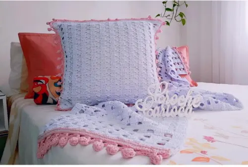 Cama Posta Almofadão Completo e Peseira Crochê 2,30 x 0,50