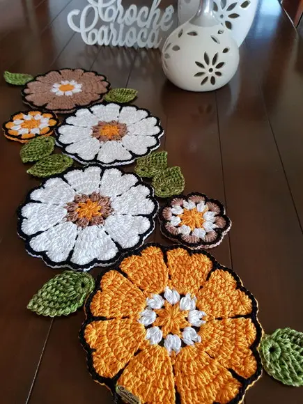 Caminho de Mesa de Crochê Colorido Mandalas Escolha Cores