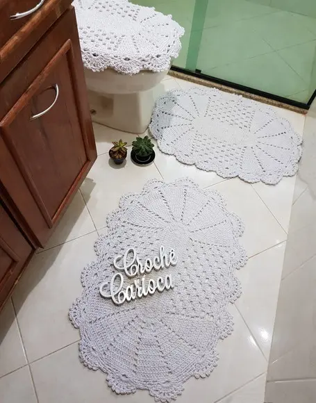 Conjunto Banheiro em Crochê Branco Requinte ou Escolha Cor