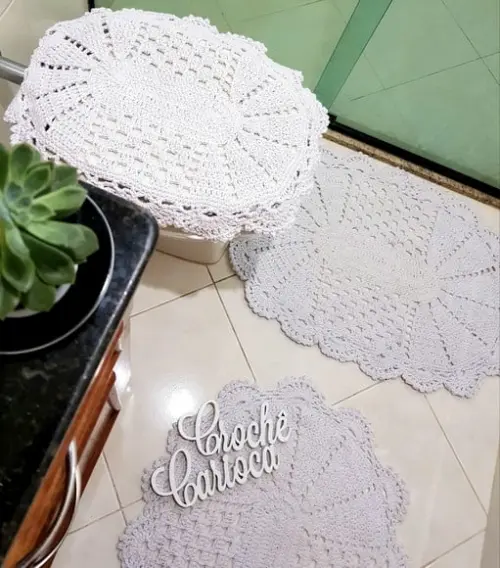 Conjunto Banheiro em Crochê Branco Requinte ou Escolha Cor
