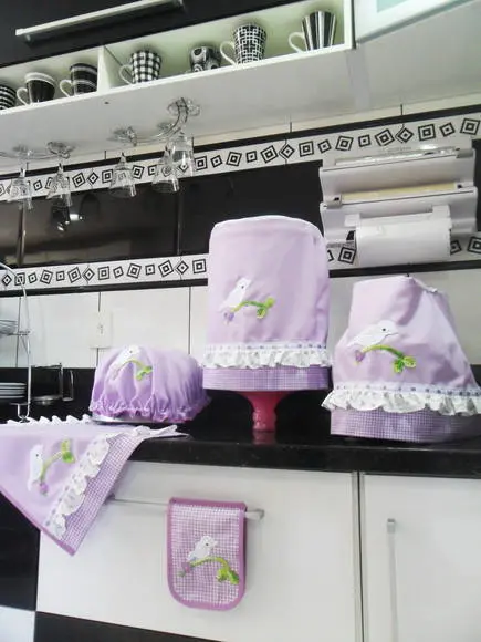 Conjunto de Cozinha Lilás com Passarinhos 6 Peças