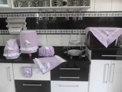 Conjunto de Cozinha Lilás com Passarinhos 6 Peças