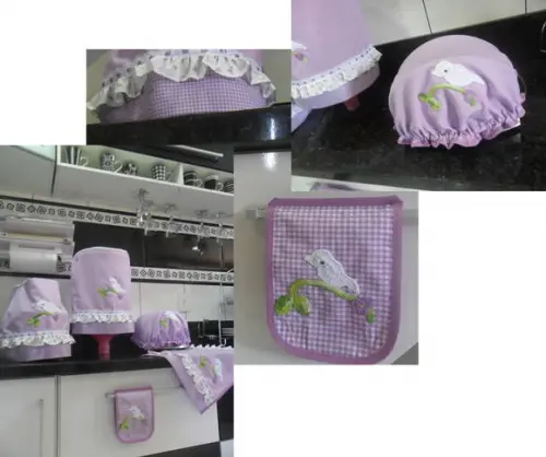 Conjunto de Cozinha Lilás com Passarinhos 6 Peças