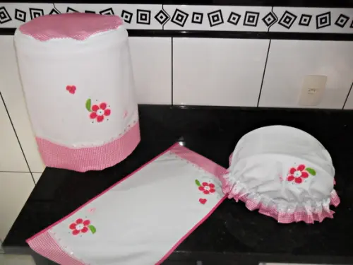 Conjunto de Cozinha Xadrez Rosa 3 Peças