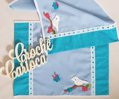 Conjunto de cozinha: azul com passarinhos delicados