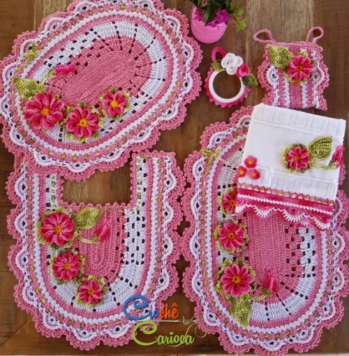 Conjunto para Banheiro Rosa Floral 5 Peças Escolha Cor