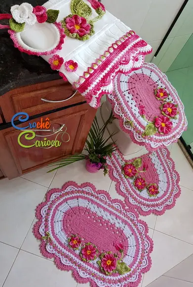 Conjunto para Banheiro Rosa Floral 5 Peças Escolha Cor
