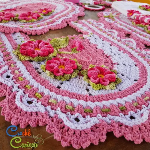 Conjunto para Banheiro Rosa Floral 5 Peças Escolha Cor