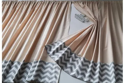 Cortina Algodão Cru Chevron Moderna Minimalista Sob Medida