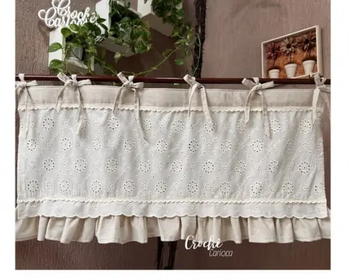 Cortina Bandô Linho Bordado Alto Padrão Sob Medida