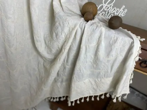 Cortina Boho Chic Rustica Natural Bordada Amarrar Sob Medida