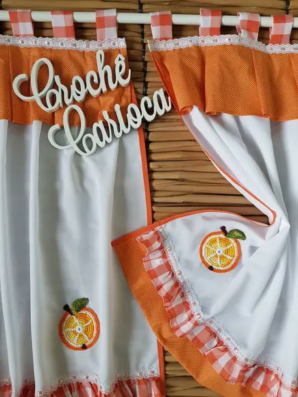 Cortina Cozinha Frutas Laranjinhas Sob Medida e Escolha Cor