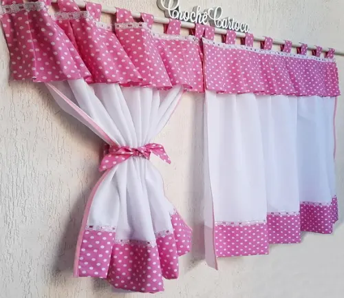 Cortina Cozinha Rosa Poás 150x75 ou Sob Medida Escolha Cores