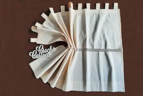 Cortina de Algodão Cru Alças Renda Algodão Vazada