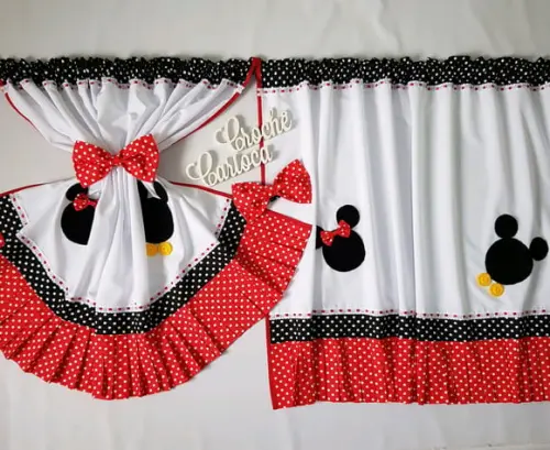 Cortina da Minnie e Mickey Vermelha Sob Medida Escolha Cores