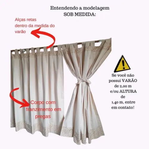 Cortina de Algodão Cru Natural 2,00x1,40 ou Sob Medida