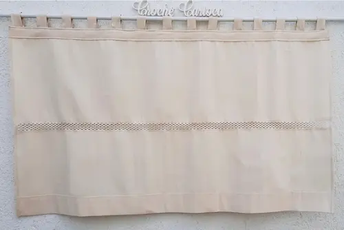 Cortina de Algodão Cru Alças Renda Algodão Vazada