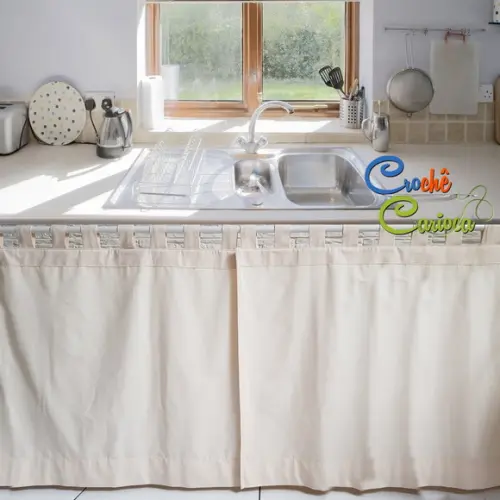 Cortina de Algodão Cru Sarjado Natural Reta Painel Alças