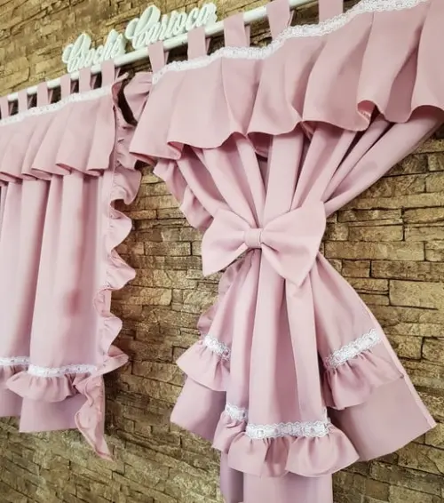 Cortina de Babadinhos Rosa e Abraçadeiras Laços Escolha Cor
