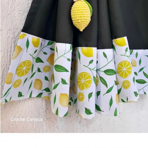 Cortina de Cozinha Limões Escolha Cores 200x80 ou Sob Medida