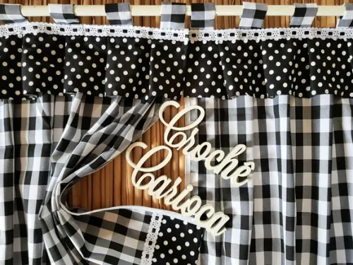 Cortina de Cozinha Xadrez Preto e Poás Sob Medida