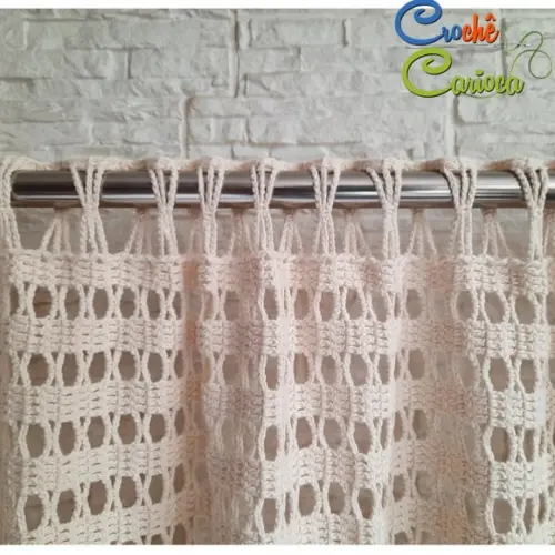 Cortina de Crochê Moderna Algodão Cru Natural Sob Medida